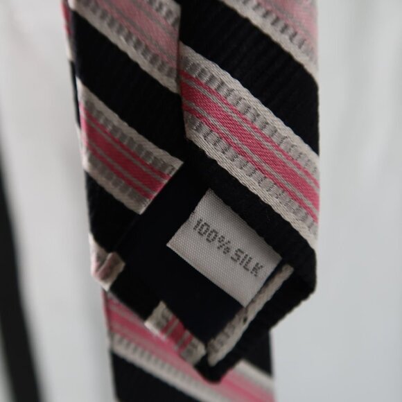 Campia Moda Men's Pink Blue Striped Tie 100% Silk - Picture 2 of 8